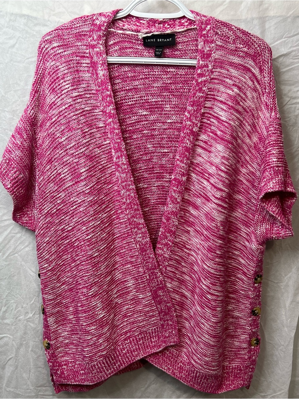 Lane Bryant Pink White Marled Knit Cardigan Sweater, Open Front V-Neck, 18/20